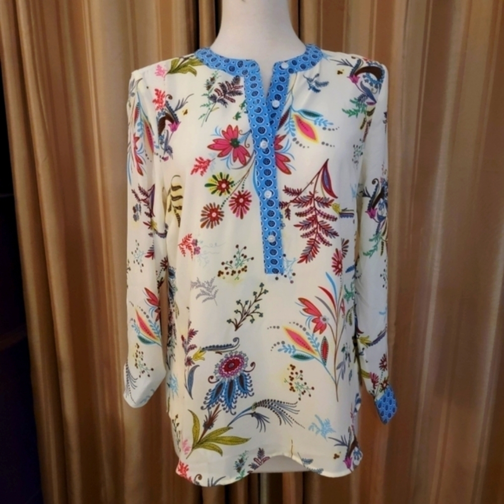 Talbots Dancing Floral Women's Popover Blouse Size Medium Petite
